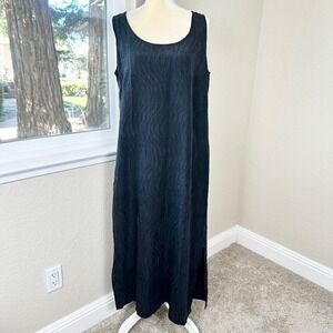 Citron Santa Monica Black Textured Silk Sleeveless Maxi Dress Womens L Lagenlook